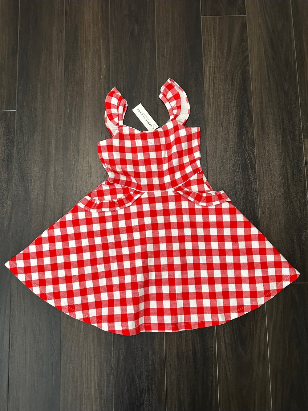 Janie and Jack Girls Red Gingham Ruffle Pocket Dress - size 7